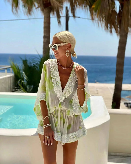 Beachfront boho chiffon v neck romper