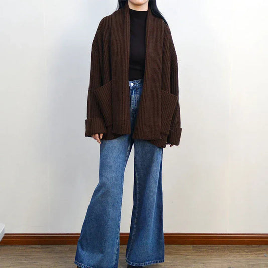 Women’s Oversized Wool Blend Cardigan with Pockets