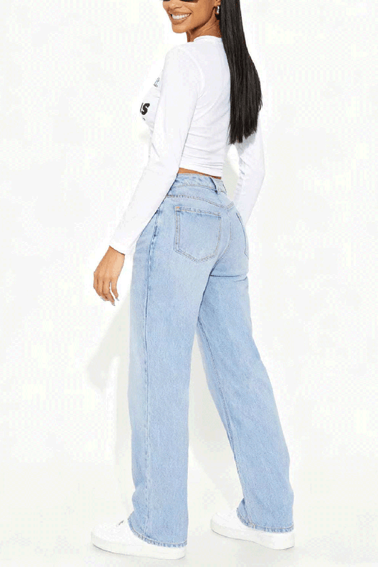 Stylish Ripped Casual Pocket Loose Wide-leg Jeans