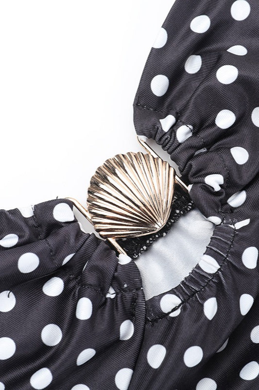 Polka Dot Spaghetti Strap Sweetheart Neck Ring Detail Bodycon Maxi Dress