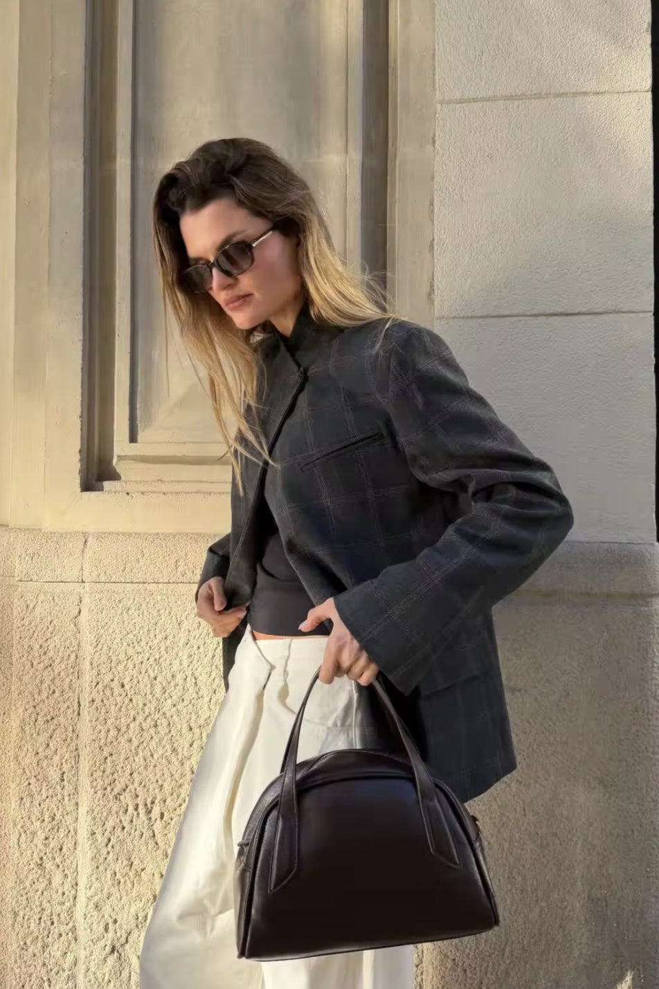 Plaid Single-Button Blazer