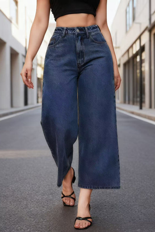 Stylish High-waisted Casual Pocket Straight Leg Jeans
