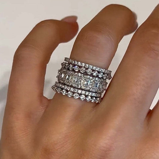 ® 5PCS Cushion Cut Wedding Band Set in Sterling Silver