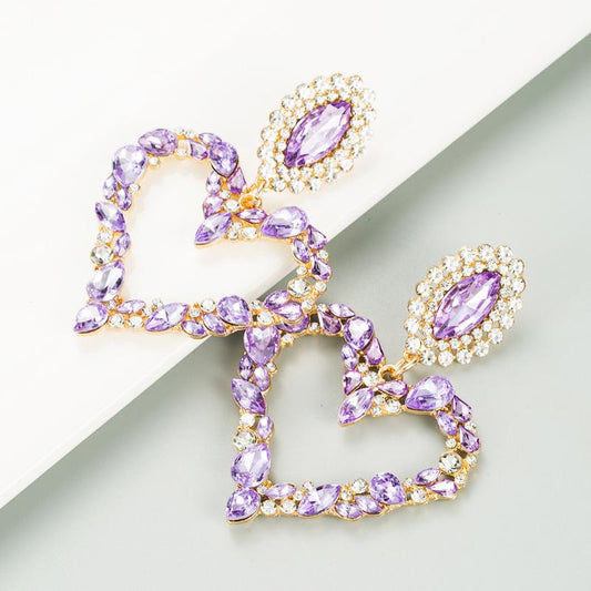 Heart-shaped with colored retro temperament exaggerated earrings