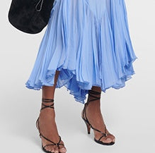 Spaghetti Strap Deep V-Neck Chevron Waist Pleated Scarf Neck Midi Dress