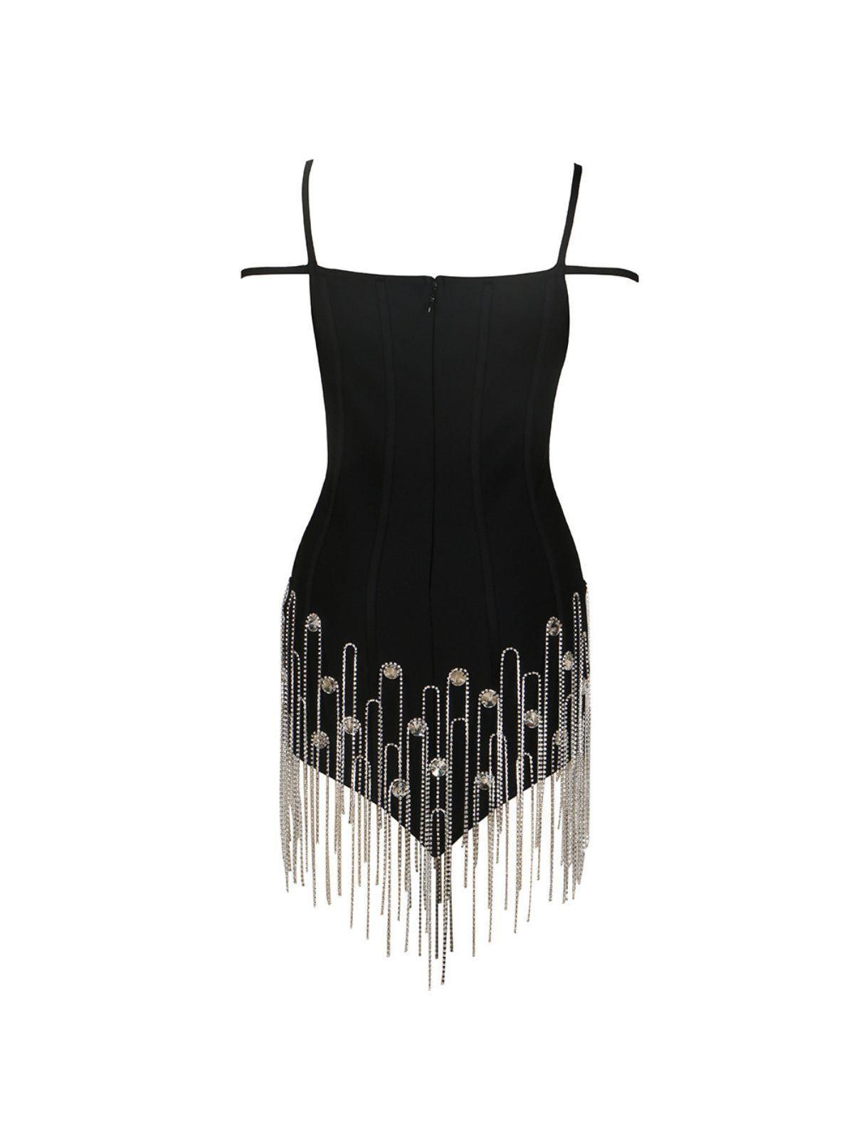 Sweetheart Neck Corset Rhinestone Strap Fringe Crystal Mini Dress