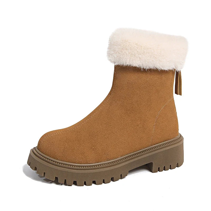 Elegant and Simple Women's Plush Shoes 2024 New Back Zipper Design Fashionable and Versatile Winter Cotton Boots Botas De Muj