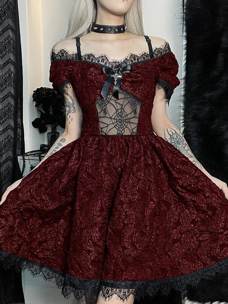 Mini Party Aesthetic One Shoulder Strap Lace Cutouts Elegant A-Line High Waist Prom Y2K Grunge Clubwear Dress