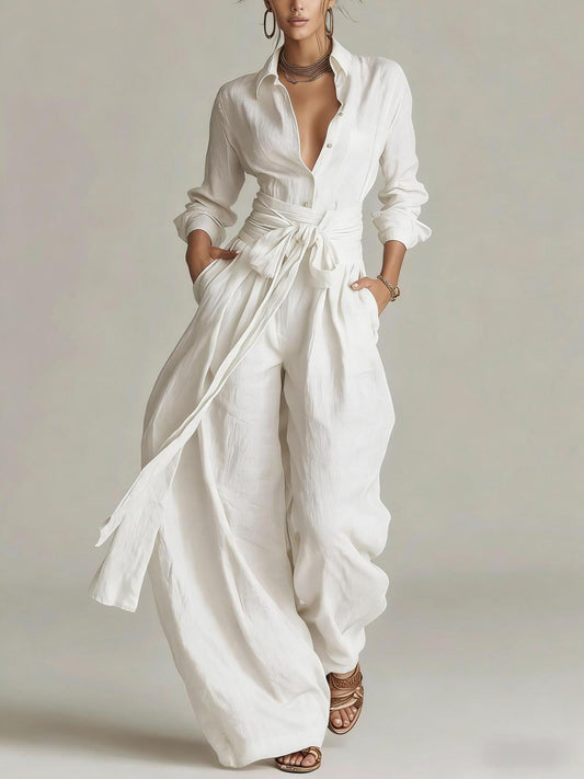 Women’s Two Piece Belted Wide Leg Pant Set