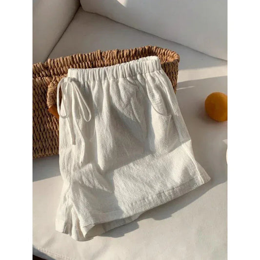 Women White Elastic Waist Shorts Summers