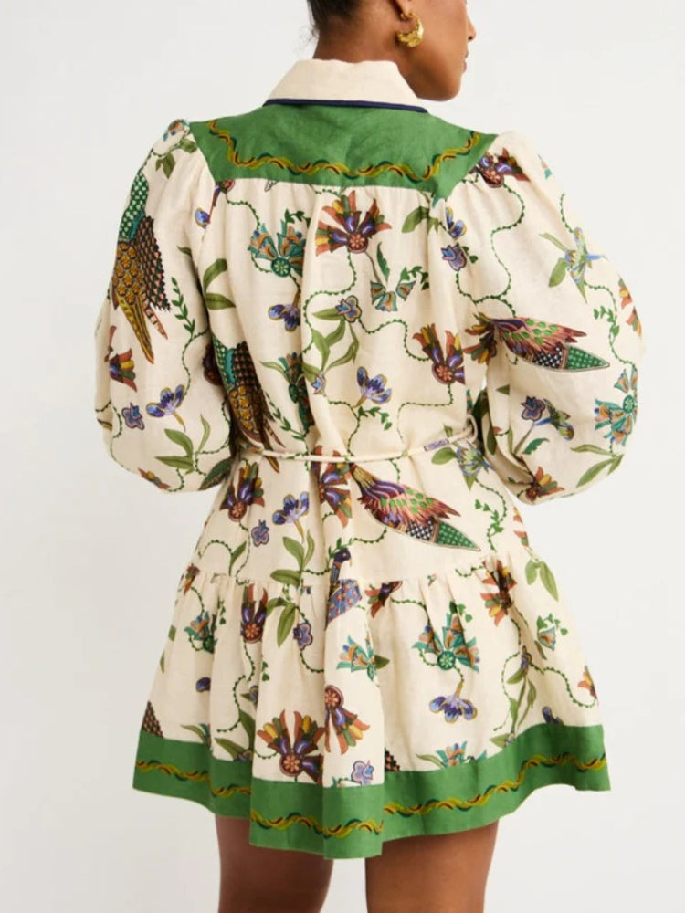 Belted Floral Print Spaghetti Strap Midi Dress