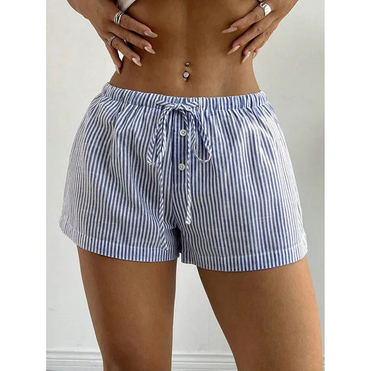 front buttons striped boxer shorts women