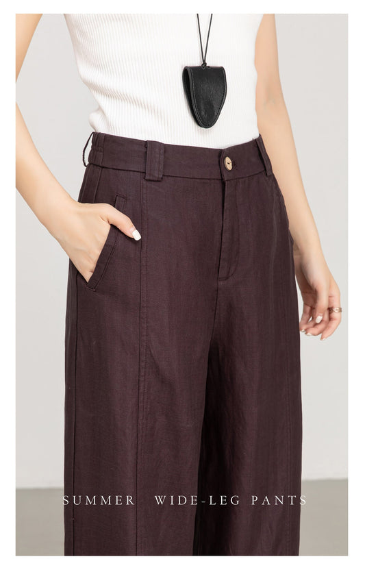 Women wide leg trousers in tencel linen fabric