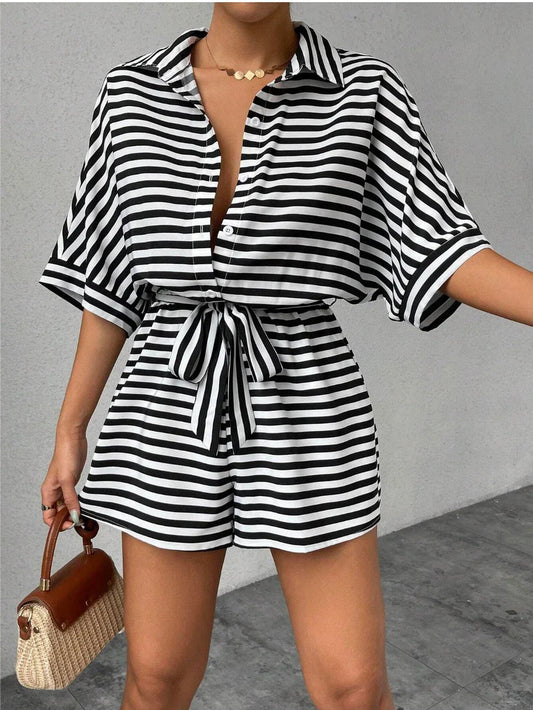 Women’s Summer Button-Front Printed Jumpsuit