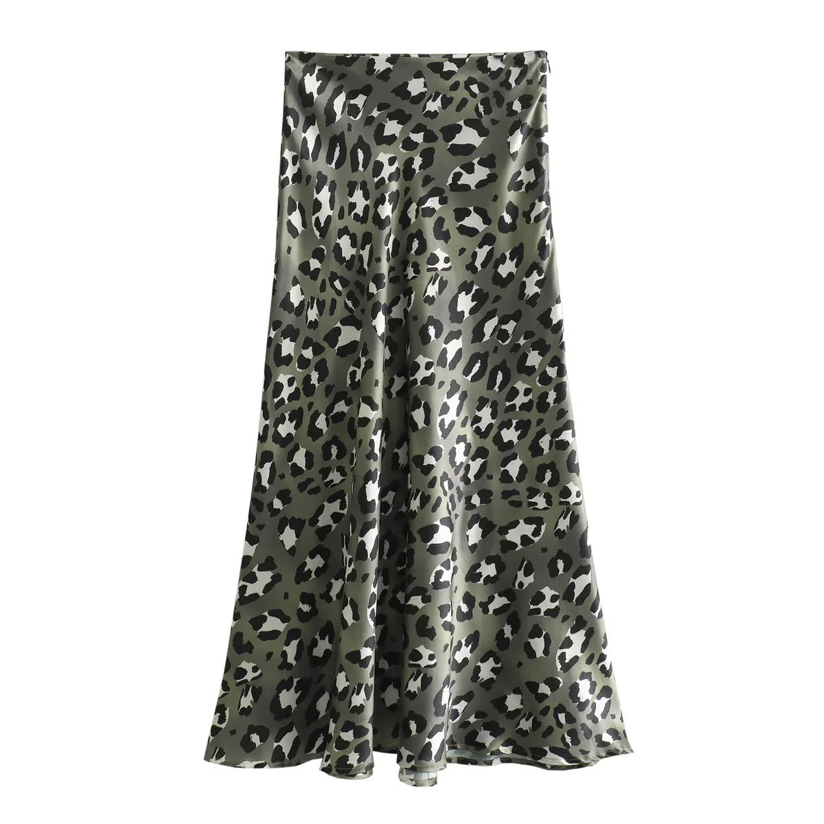 Female Retro Leopard Print Summer Fashion High Waist Satin A-Line Skirt