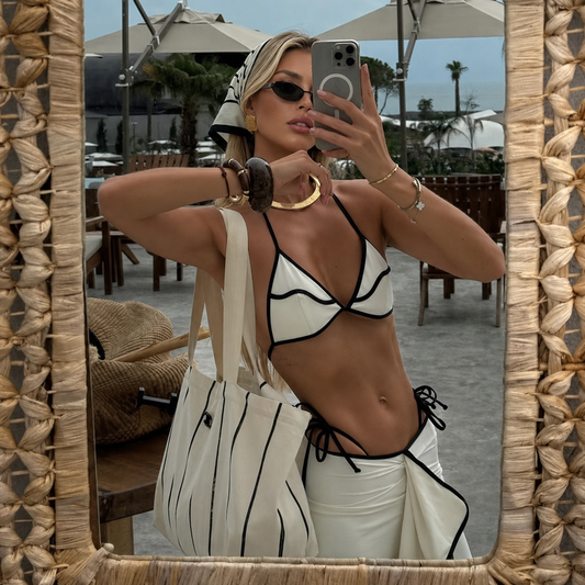 Three Piece Triangle Bikini Set with Skirt