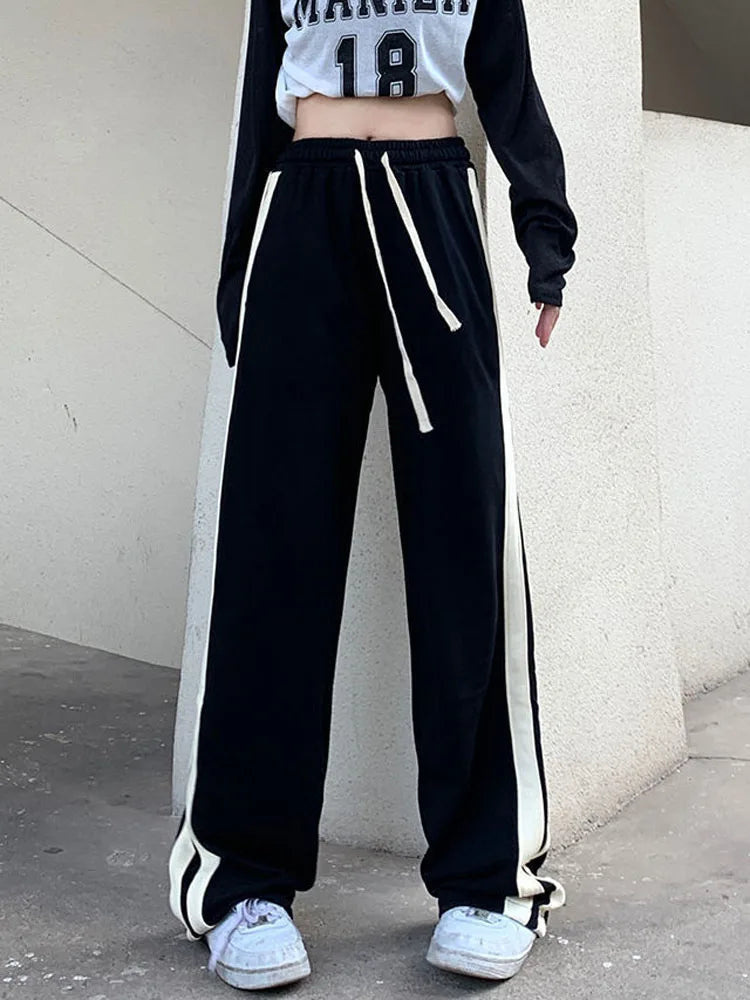Striped Lace Up Women's Harajuku BF Style Sweatpants