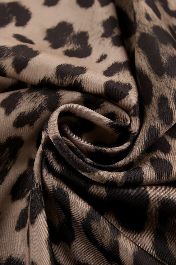 Satin Leopard Print A-Line Maxi Skirt