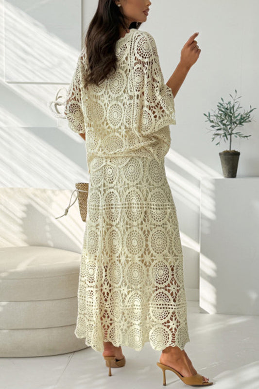 Pasarello Crochet Cutout High Rise Elastic Waist Maxi Skirt