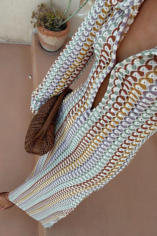® Bondi Beach Knit Colorful Wave Print Long Sleeve Vacation Maxi Dress