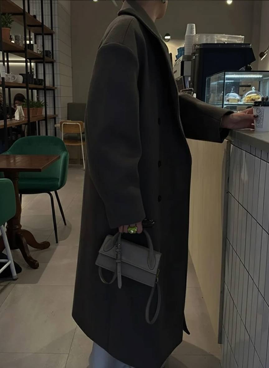 Solid Double-Breasted Turn-Down Overcoat