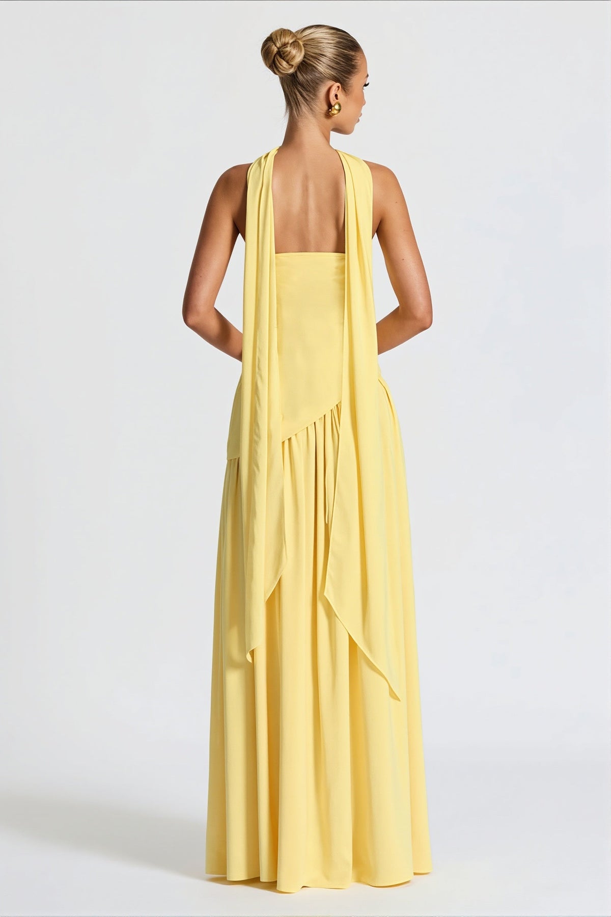 Strapless Scarf Detail Slit Maxi Dress