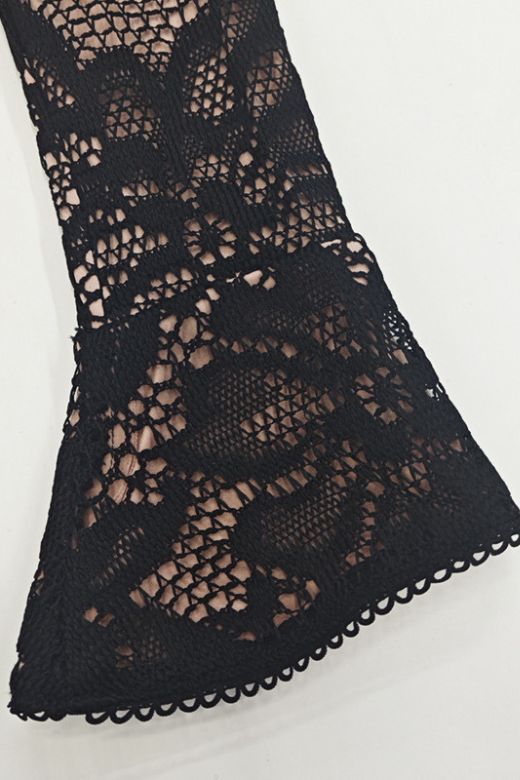Classic Black Floral Lace Mock Neck Keyhole Long Sleeve Mini Dress
