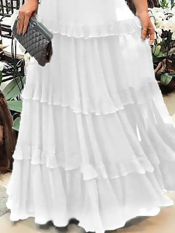 Sweetheart Spaghetti Strap Pleated Tiered Ruffle Chiffon Maxi Gown