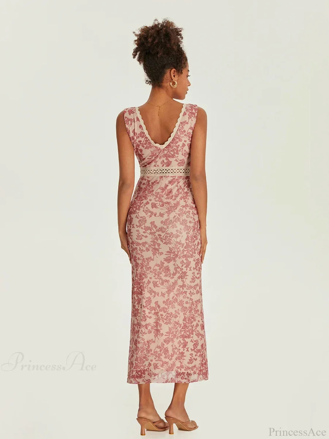 Elegant Floral Fishtail Lace Trim Wrap V-neck Bodycon Floral Dress