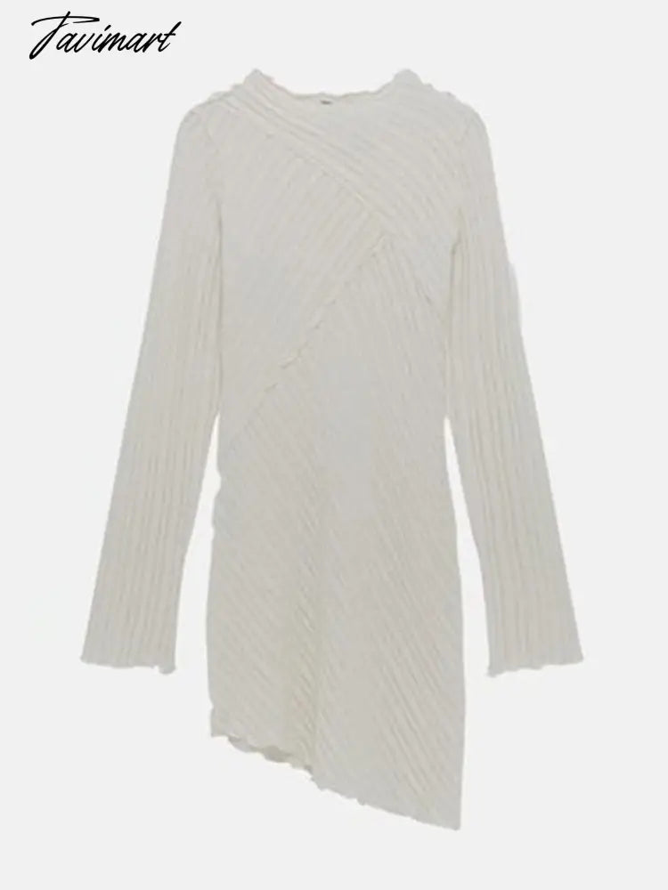 Fashion Textured Dress With An Asymmetric Hem Women Round Neck Long Sleeved Mini Dresses Autumn New Female Street Vestidos