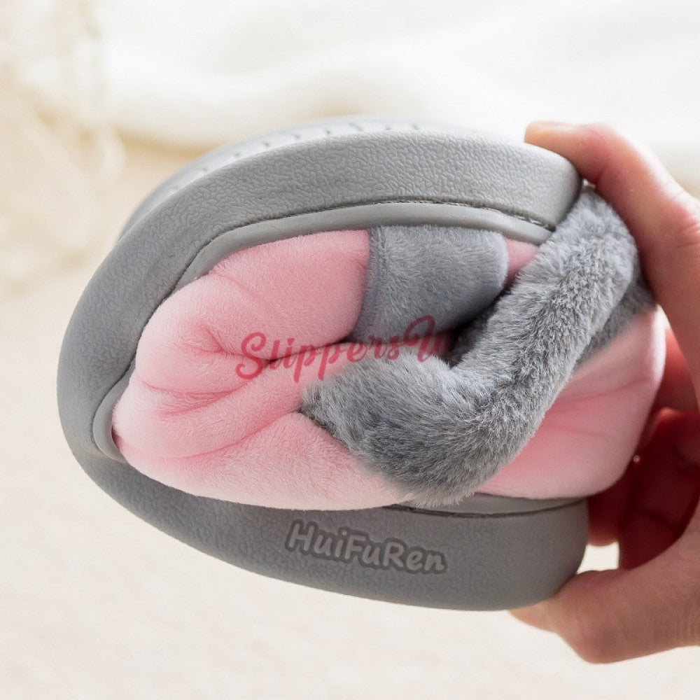 Cute House Shoes for Women Pink Kitty Cat Fuzzy Slippers