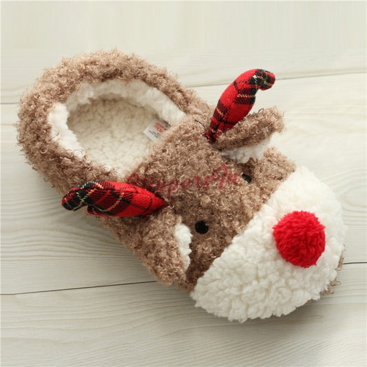 Women's Christmas Slippers Reindeer Fleece Warm House Shoes