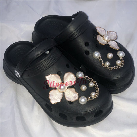 Women's Clogs Pearls Decor Glittering Slides Shoes