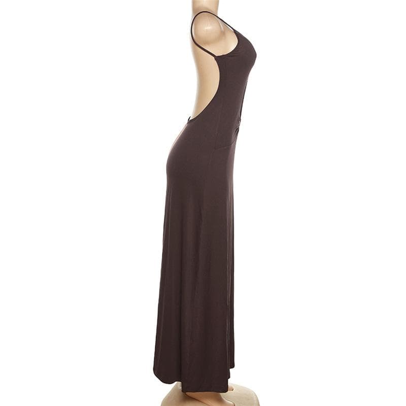 Sweetheart Neck Spaghetti Strap Center Cutout Gathered Waist Maxi Dress