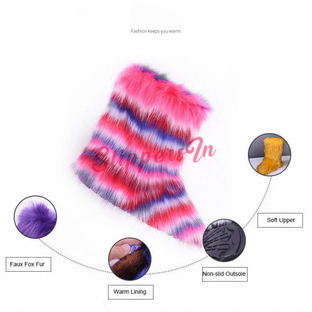 Fluffy Faux Fur Boots Set for Girls Kids with Matching Headband and Purse