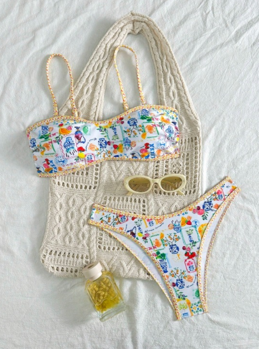 Floral bikini set adjustable strap swimwear