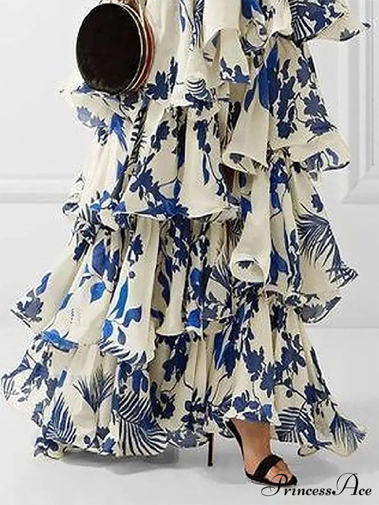 Ruffled Aesthetic Sleeveless for Women's with - Party Vestidos Neck-mounted Hem Formal Elegant Patterned Layered Evening Wear Design Dress
