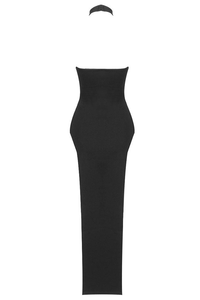 Halter Neck Sleeveless Double High Split Bodycon Maxi Dress