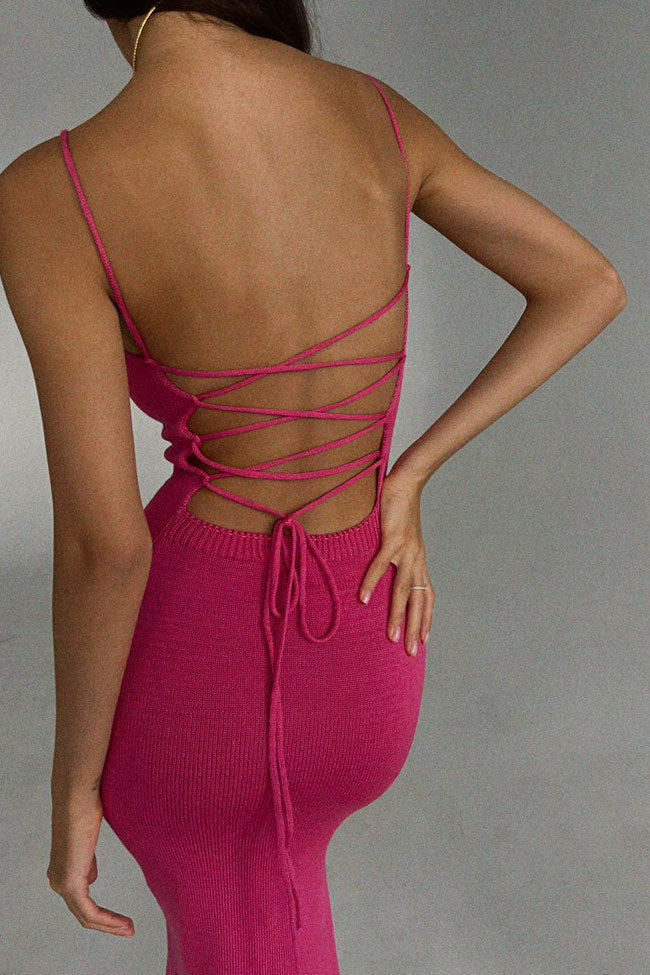 Rib Knit Square Neck Spaghetti Strap Bodycon Maxi Dress