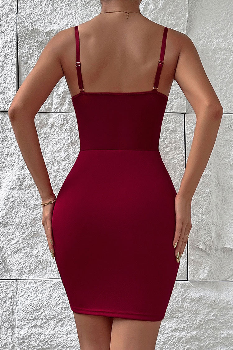 Sweetheart Mesh Corset Waist Paneled Spaghetti Strap Bodycon Mini Dress