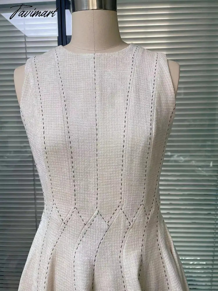 Spring Autumn Dresses Woman Round Neck Sleeveless Striped Woolen Elegant Vestidos De Fiesta