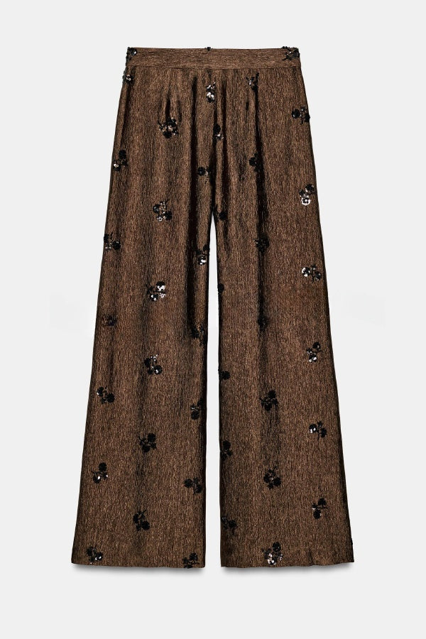 Stylish Sequined Pocket Casual Loose Wide-leg Pants