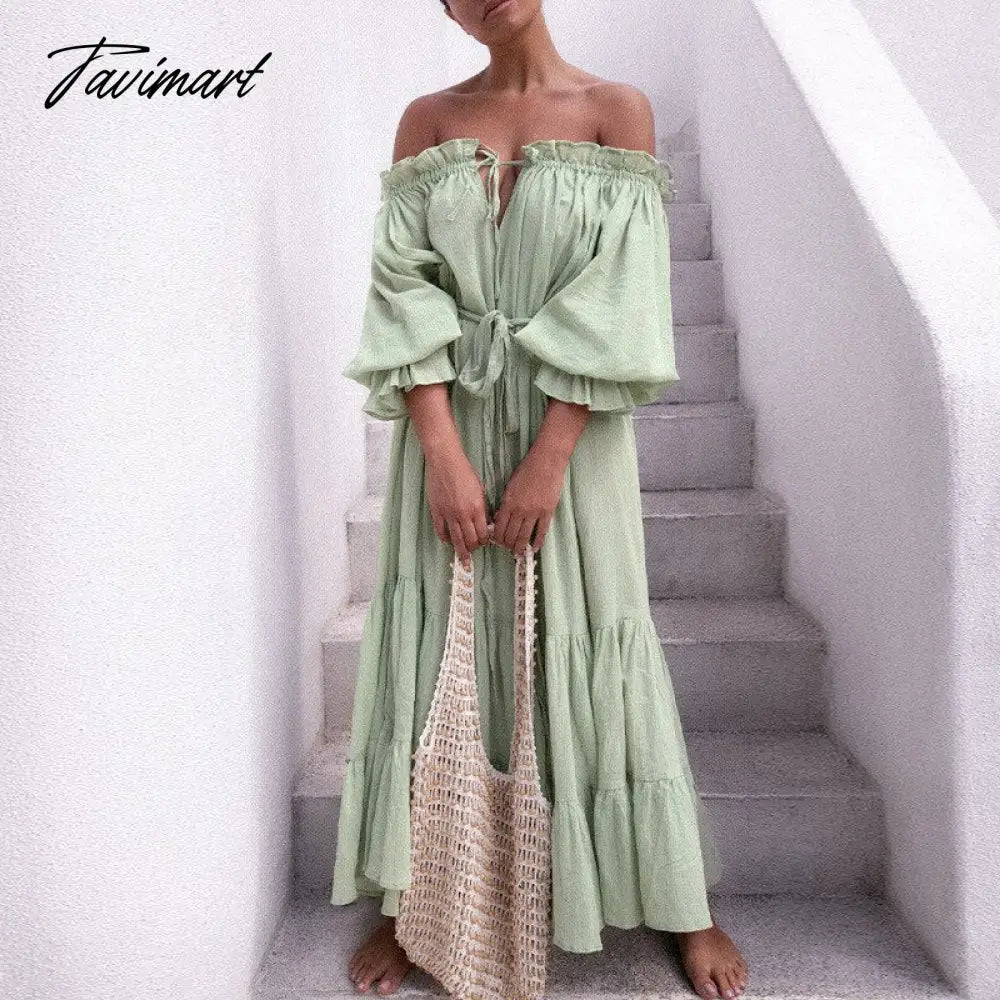 100% Cotton Summer Dress Women Chic Latern Sleeve Ruffles Birthday Party Elegant And Pretty Women'S Dresses Beach Sundress