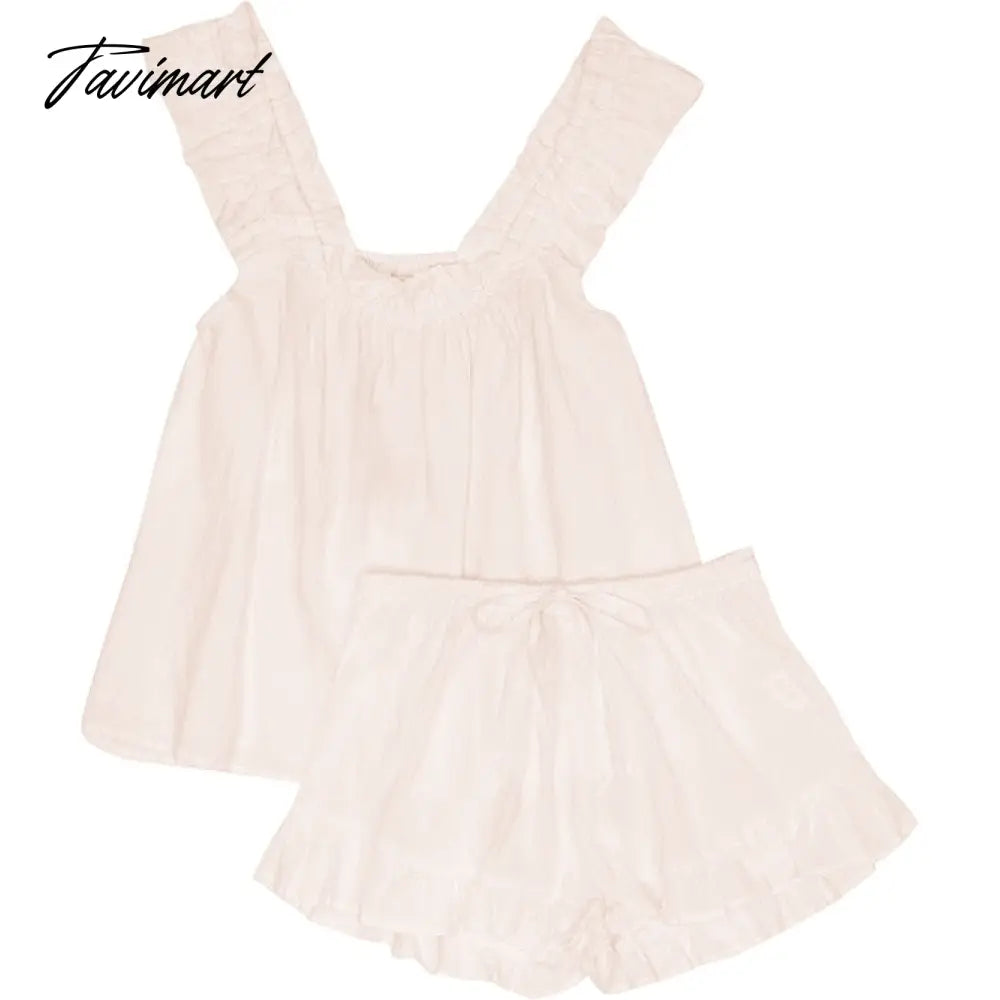 100% Cotton Women Pajama Robe Sets Casual Ruffles Tops + Shorts Woman 2 Pieces Sets Nightgown Sleepwear Suits