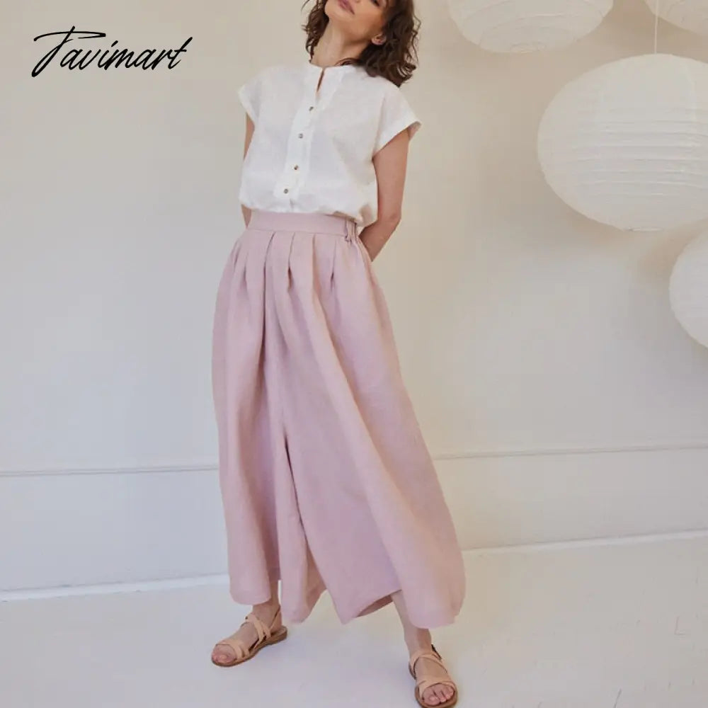 100% Linen Women'S Shirt Summer Casual Solid Stand Neck Short Sleeve Button Up Women'S Elegant Blouses Vintage Clothing