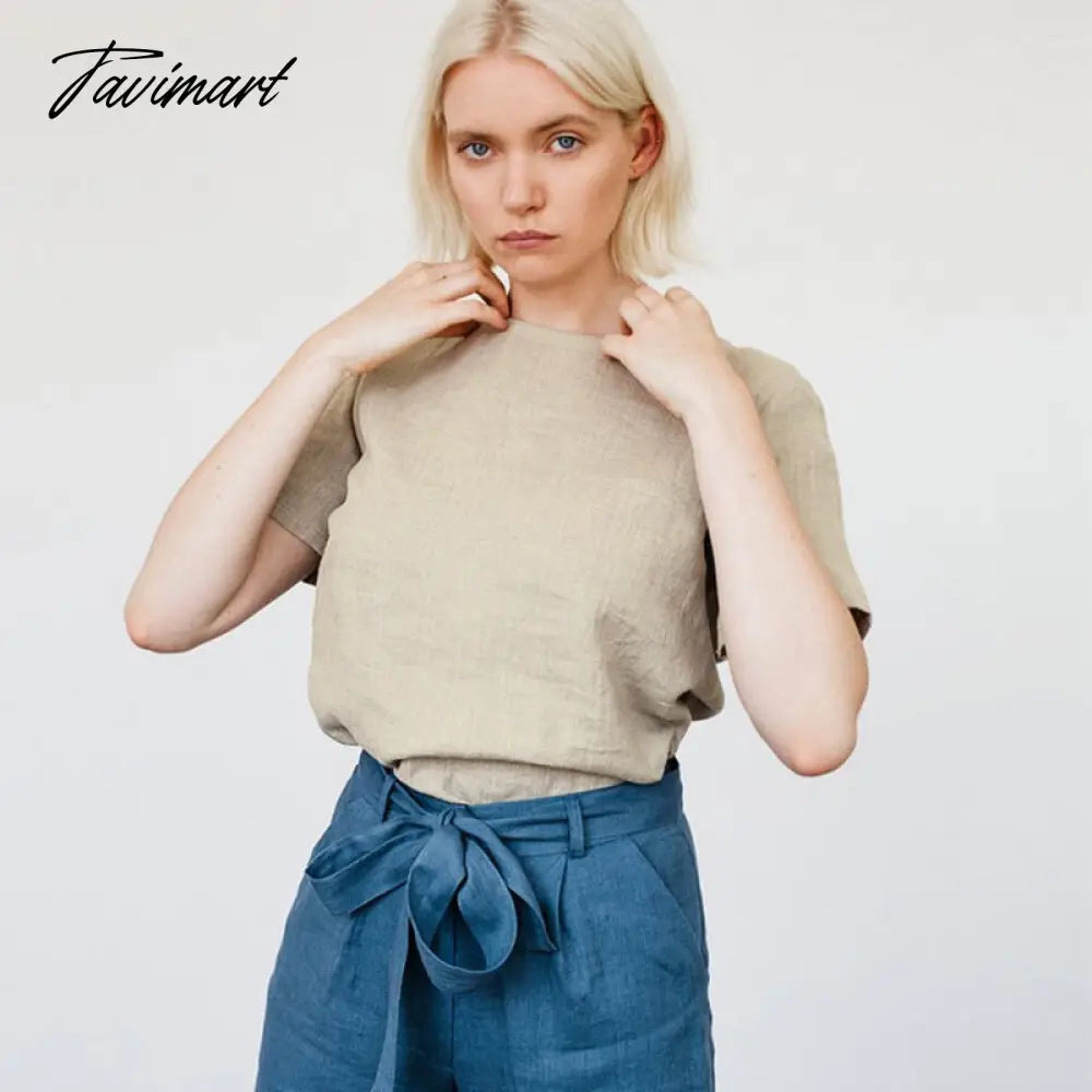 100% Linen Women T Shirt Basic O-Neck Short Sleeve Tees Girls Tops Black White Shirt Femme Camisetas De Mujer Aesthetic Clothes