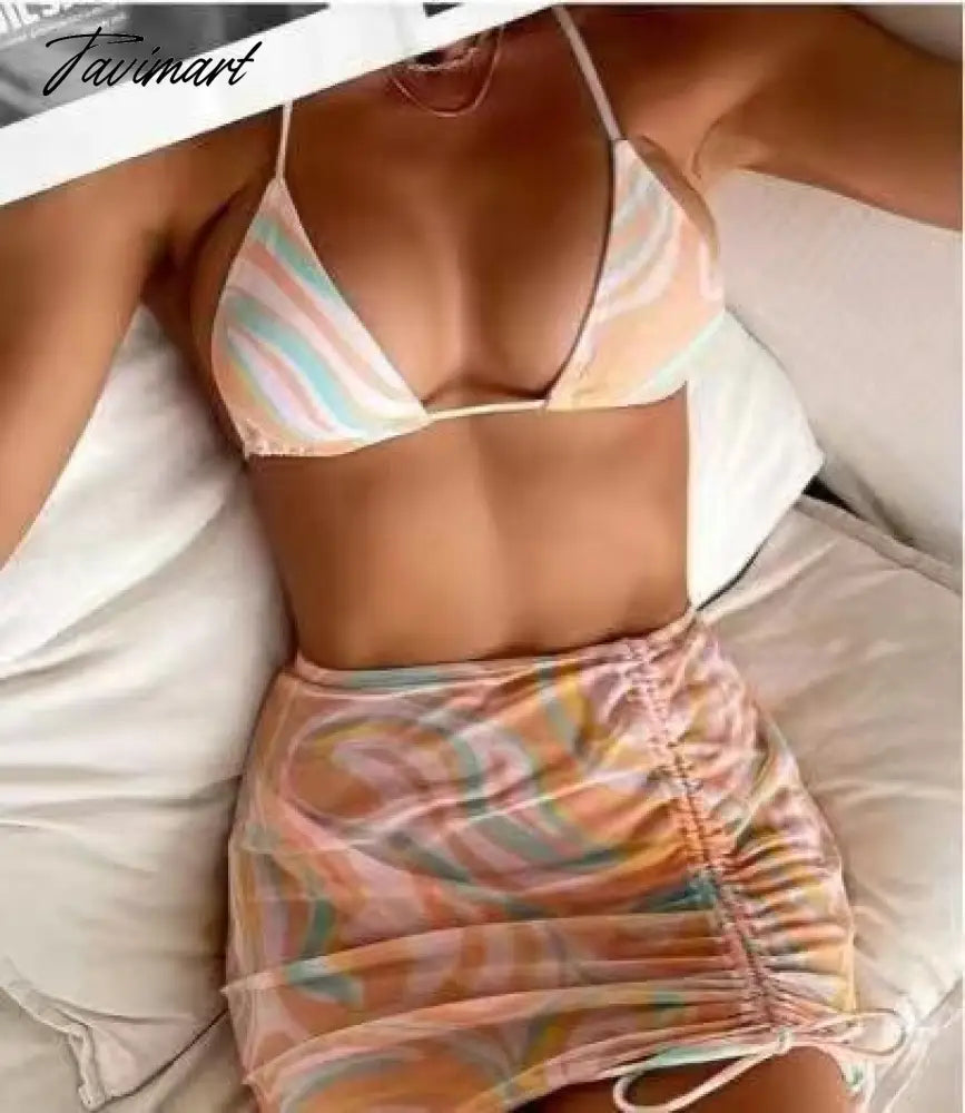 3 Pieces set Mesh Swimsuit Women Halter Micro Ribbed Bikini High Waist Swimwear Sexy Solid Beachwear Bathing Suit Biquini