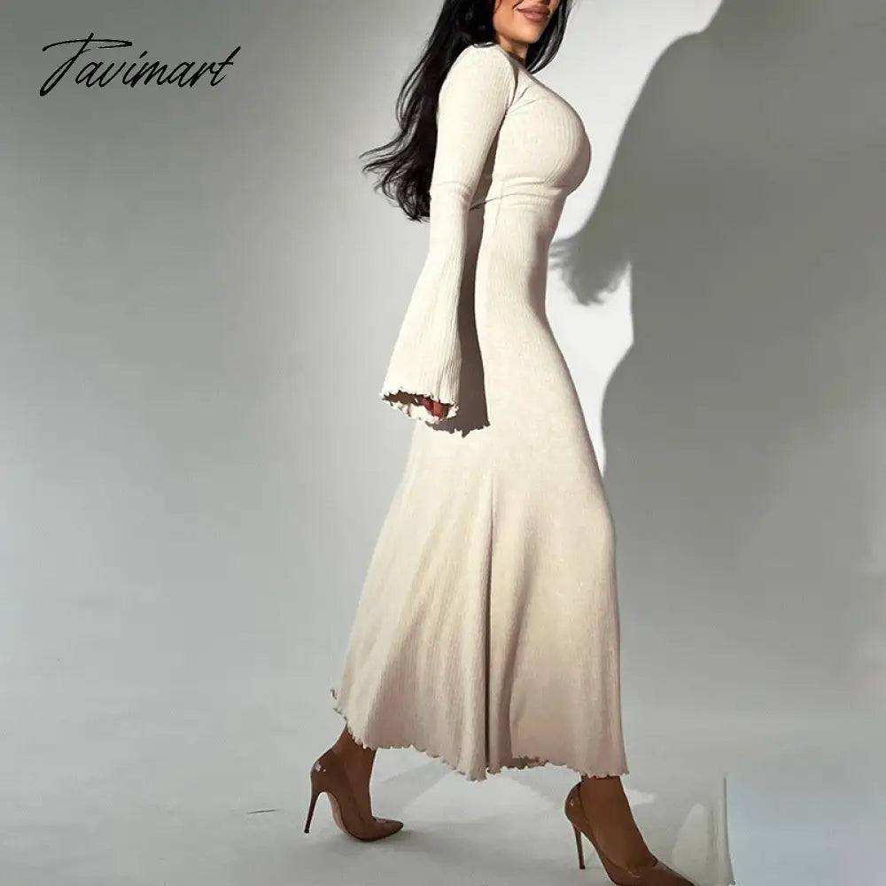 A-line Swing Square Collar Fashion Elegant Fall Women Dress Rib Simple Solid Long Sleeve Slim Thread Basics Vestido Vintage