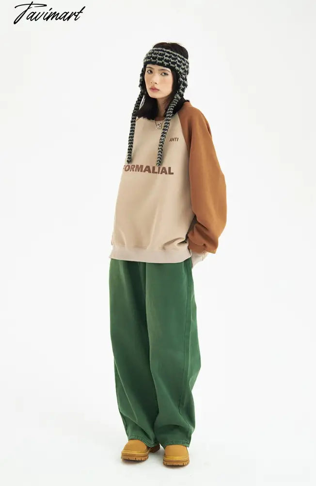 American Baggy Sweatshirt Women Spring Autumn Fashion Letter Printing Design Sense Splicing Vintage Long Sleeves Pullover TOP