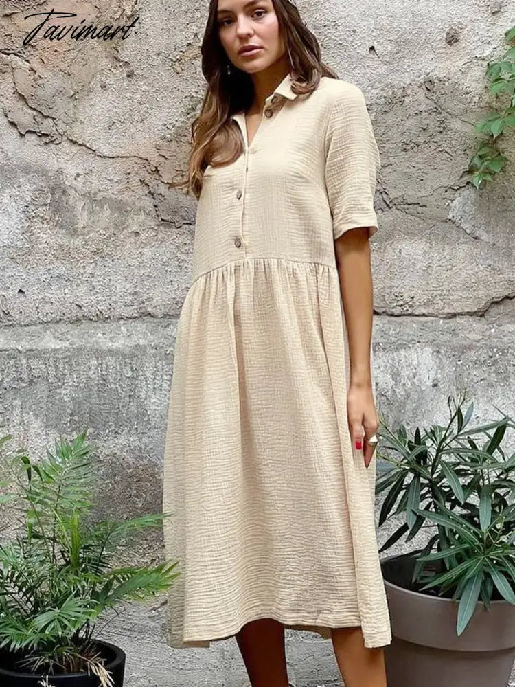 Apricot Night Dress Women Casual Short Sleeve Turn Down Collar Sleepwear Cotton Woman Dresses Summer Female Nightwear